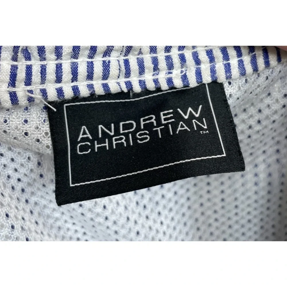 Andrew Christian Seersucker Stripe Swim Shorts Blue White Large